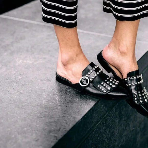 PRADA Leather Studded Mule in Black - Picture 1 of 6